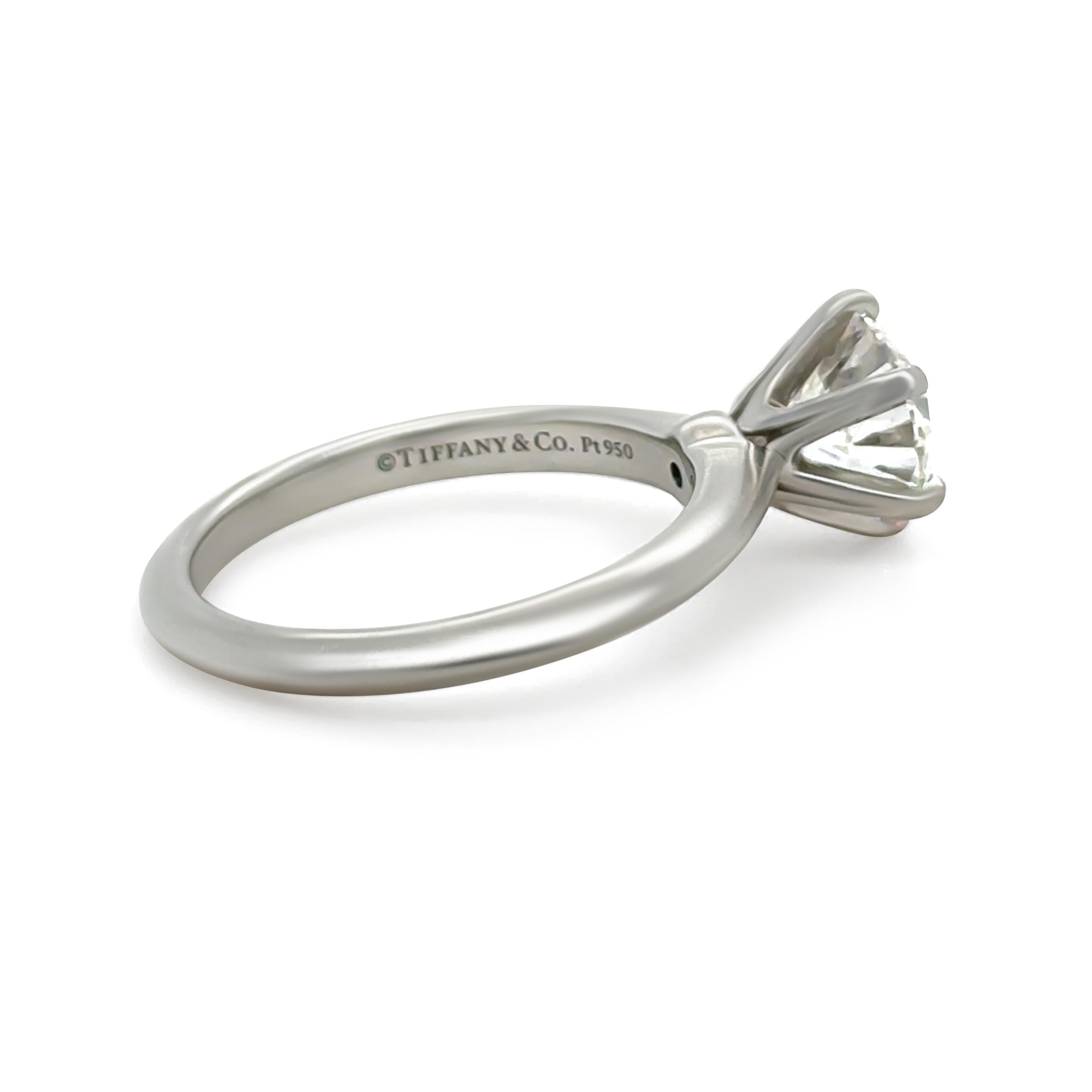 Brilliant Cut Tiffany & Co. Platinum Diamond Solitaire Engagement Ring 1.66ct 5.61g For Sale
