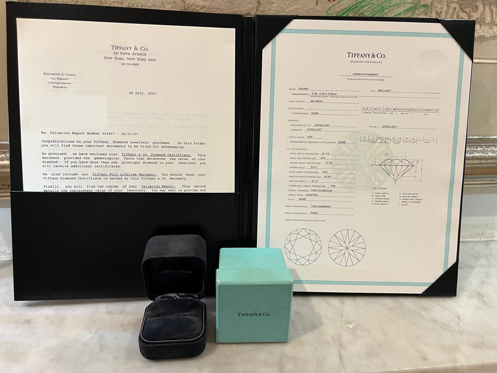 Tiffany & Co Platinum Diamond Solitaire Ring 0.58ct For Sale 4