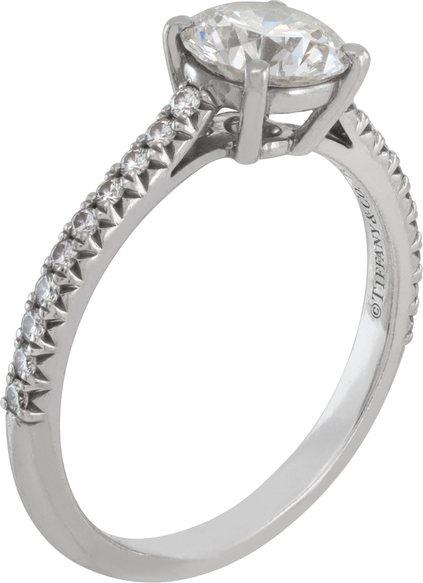 Tiffany & Co. Platinum Diamond Solitaire Ring In Excellent Condition For Sale In Surfside, FL
