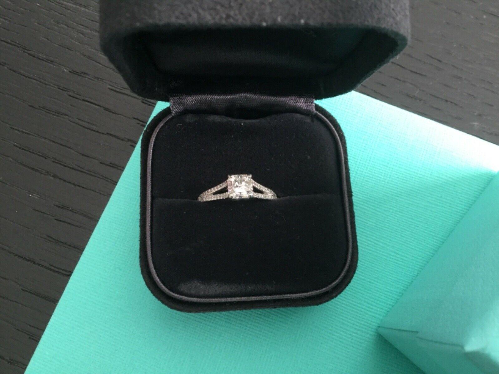 Tiffany & Co. Platinum Diamond Split Shank Engagement Ring .76 Carat G VS1 For Sale 3