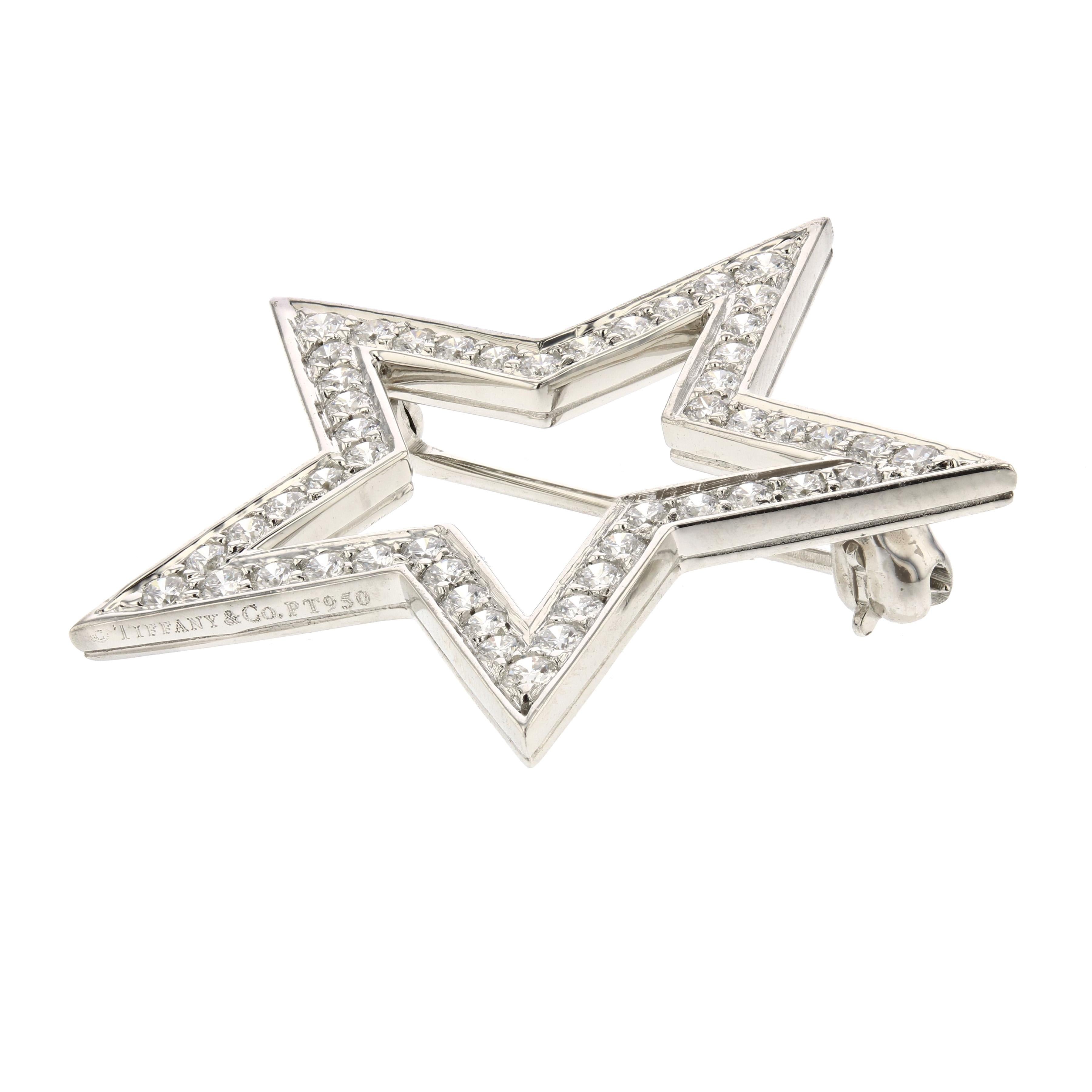 Tiffany & Co. Platin Diamant Stern-Brosche (Rundschliff) im Angebot