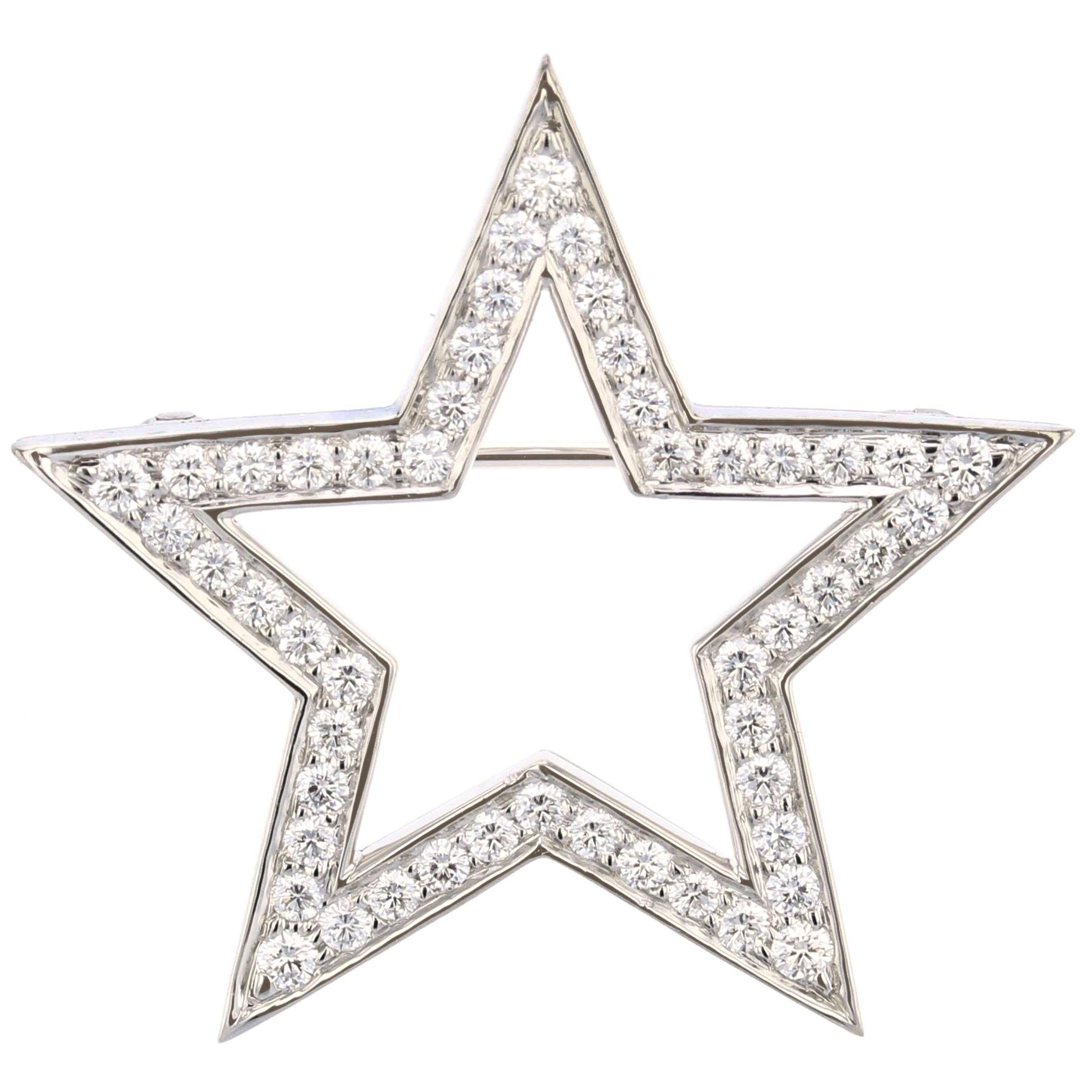 Tiffany & Co. Platinum Diamond Star Brooch For Sale