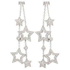 Tiffany & Co Platinum Diamond Star Drop Earrings 1.30ct VS1 Celestial Design