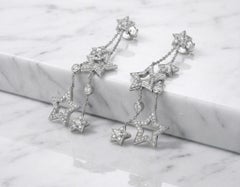 Tiffany & Co Platinum Diamond Star Drop Earrings 1.30ct VS1 Celestial Design