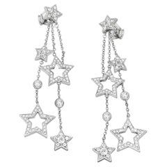 Tiffany & Co Platinum Diamond Star Drop Earrings 1.30ct VS1 Celestial Design