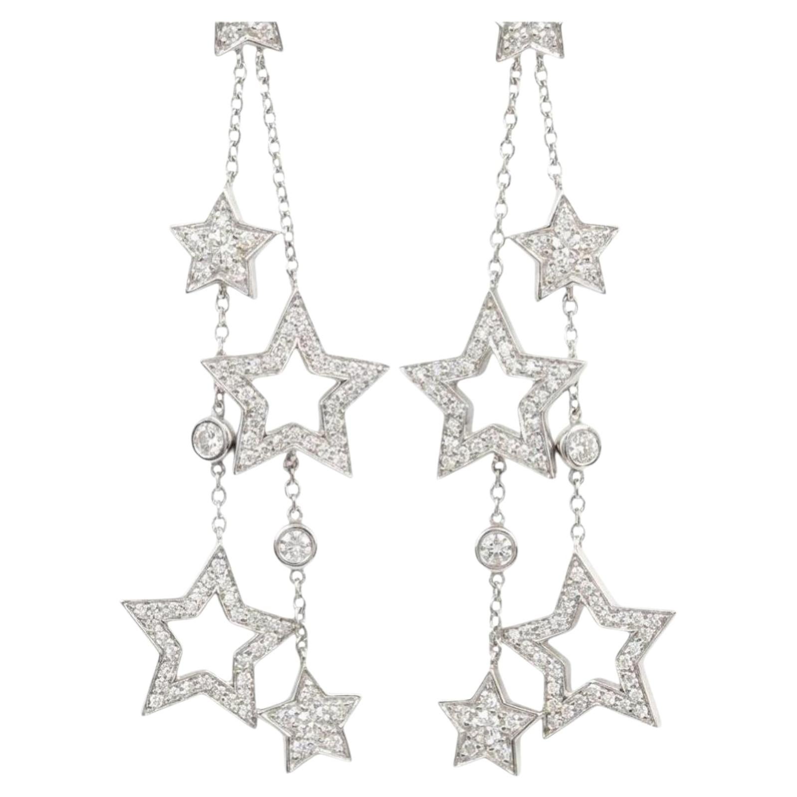 Tiffany & Co Platinum Diamond Star Drop Earrings 1.30ct VS1 Celestial Design