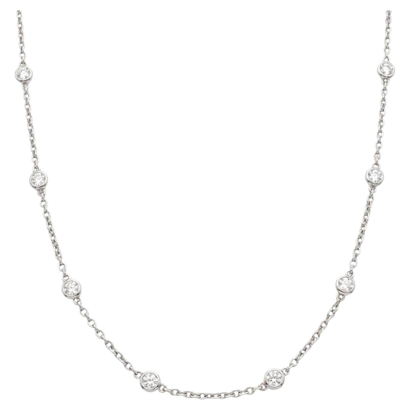 Tiffany & Co Platinum Diamond Station Necklace 1.00 Carat Bezel Set Diamonds