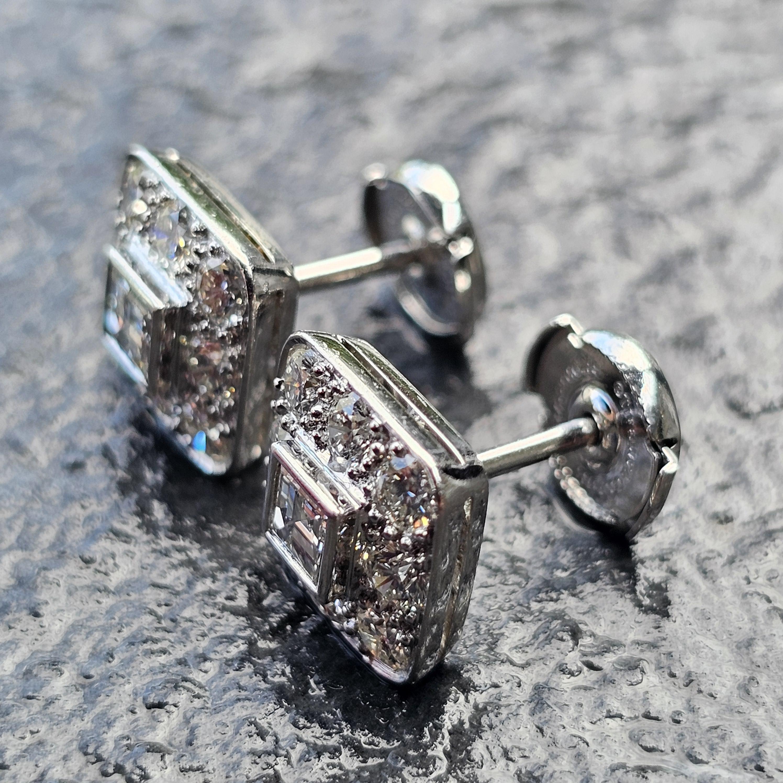 Tiffany & Co. Platin Diamant Ohrstecker Asscher Center Art Deco Stil im Angebot 6