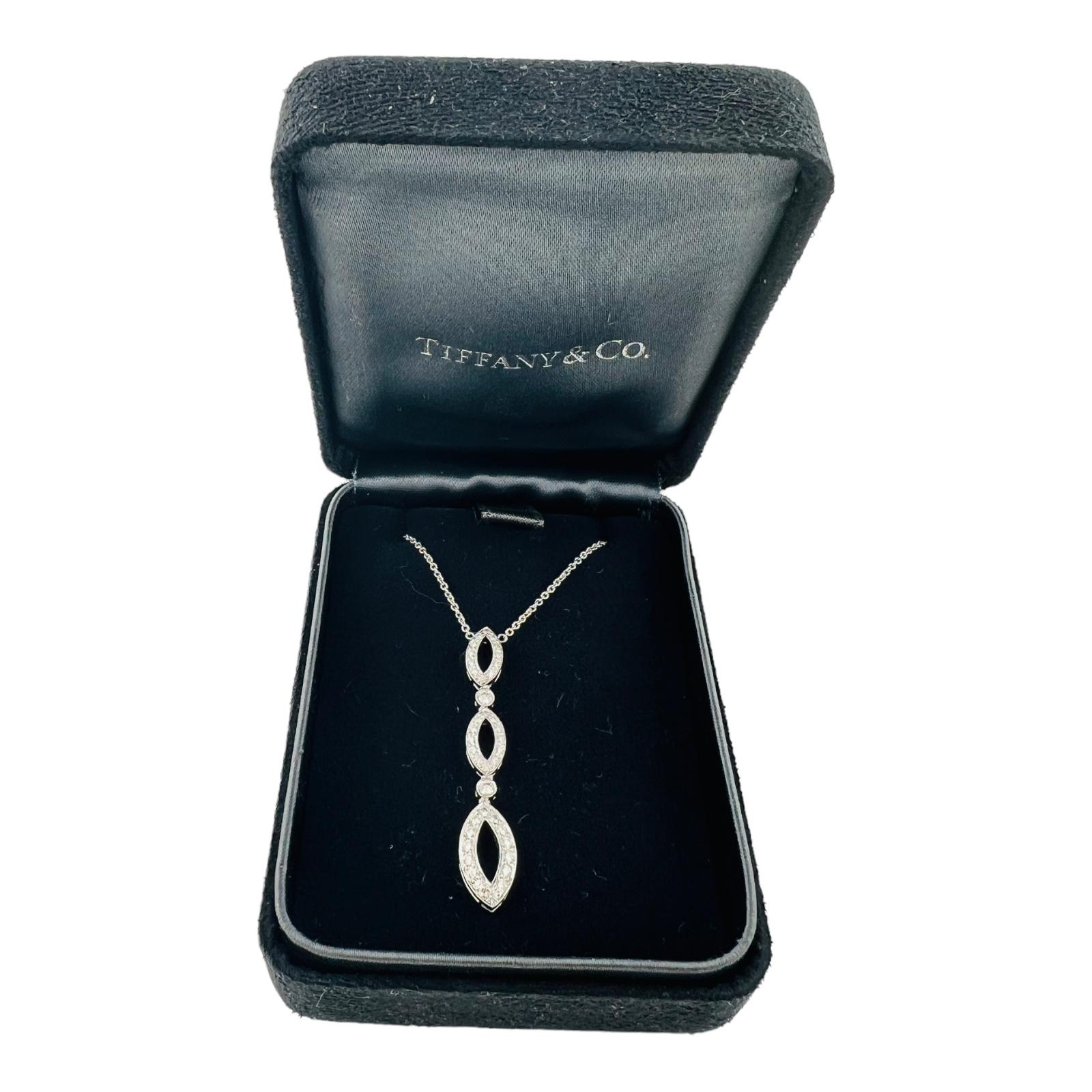 Tiffany & Co. Platinum Diamond Swing Drop Necklace with Box 4