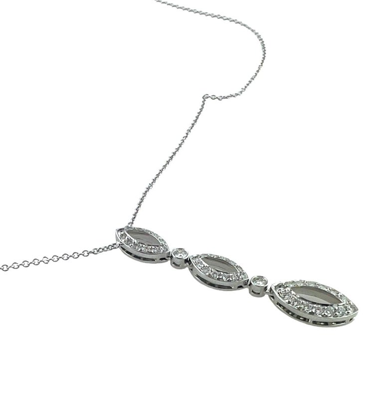 Tiffany and Co. Platinum Diamond Swing Drop Necklace with Box For Sale ...