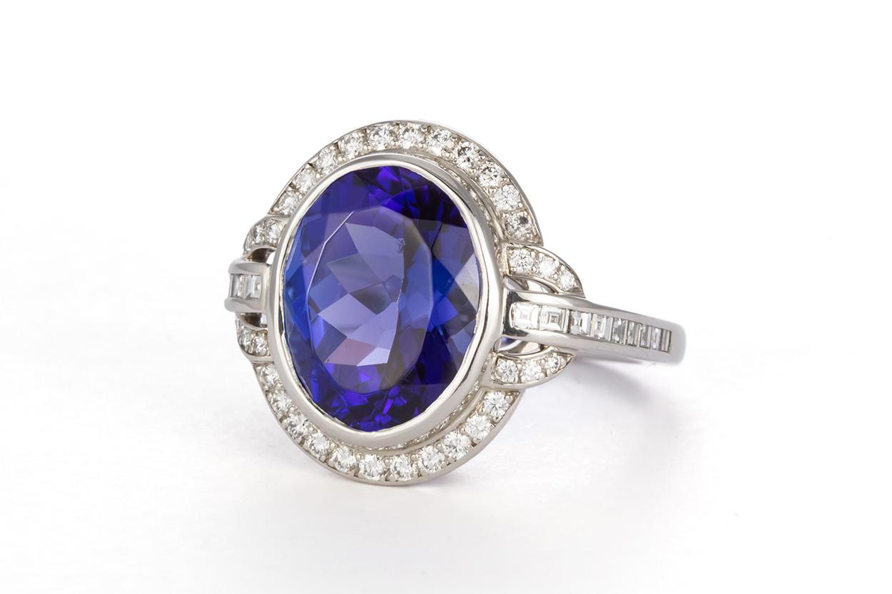 Art Deco Tiffany & Co. Platinum Diamond and Tanzanite Fashion Cocktail Ring