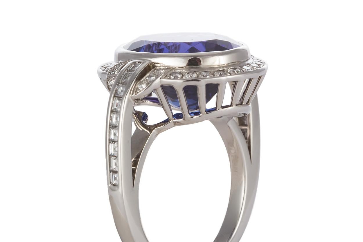 Women's Tiffany & Co. Platinum Diamond and Tanzanite Fashion Cocktail Ring
