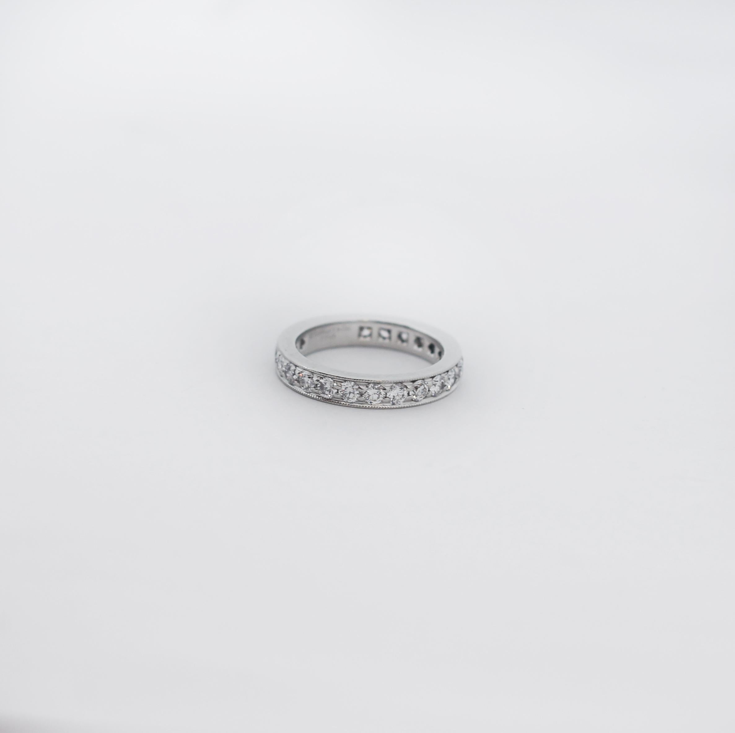 Round Cut Tiffany & Co. Platinum Diamond Together Milgrain Band Ring For Sale
