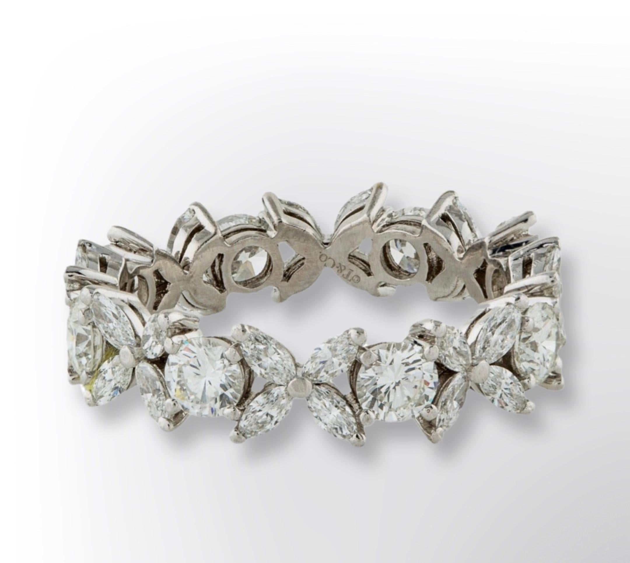 Modern Tiffany Co Platinum Diamond Victoria Alternating Ring size 6 For Sale