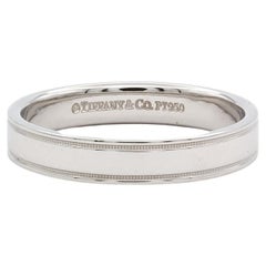 Tiffany & Co. Platinum Double Milgrain Mens Wedding Band Ring