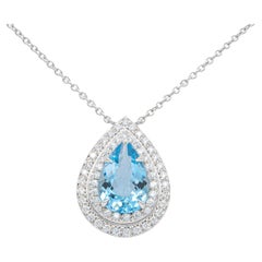 Tiffany & Co. Platinum Double Soleste Pear Shape Aquamarine and Diamond Pendant