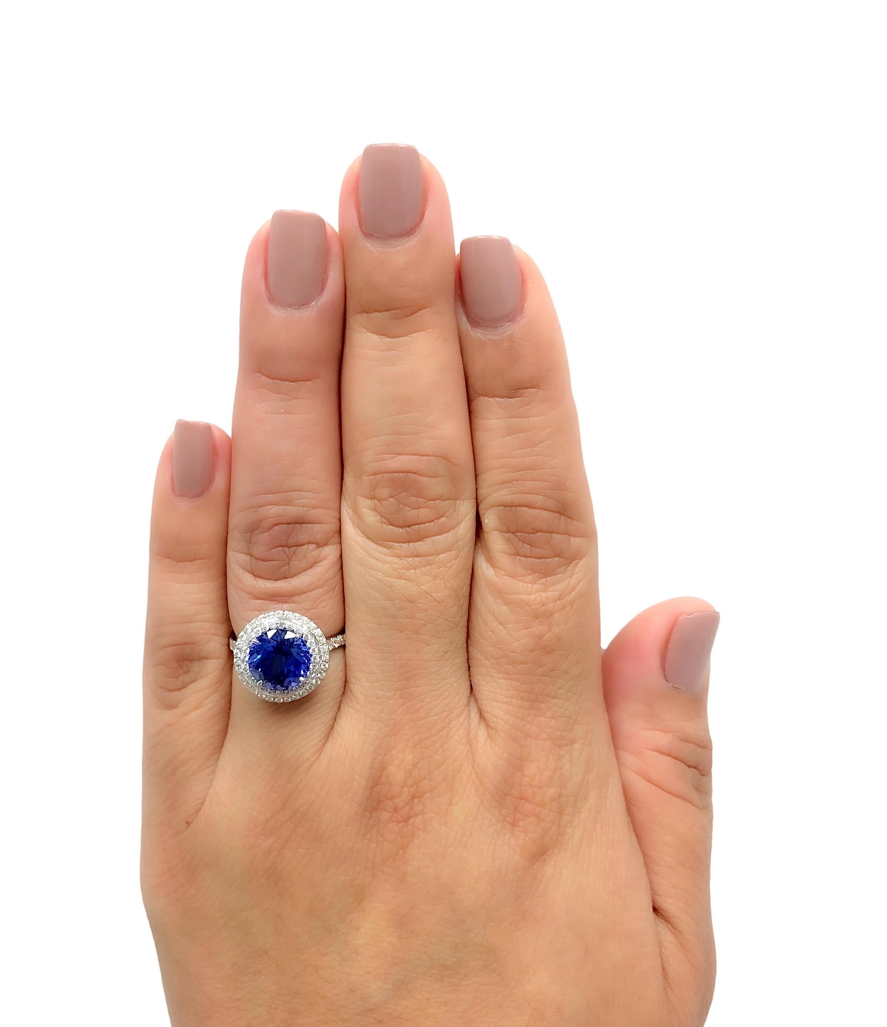 Tiffany & Co. Platin Double Soleste Ring in runder Form mit 3 Karat Tansanit und Diamant im Angebot 4
