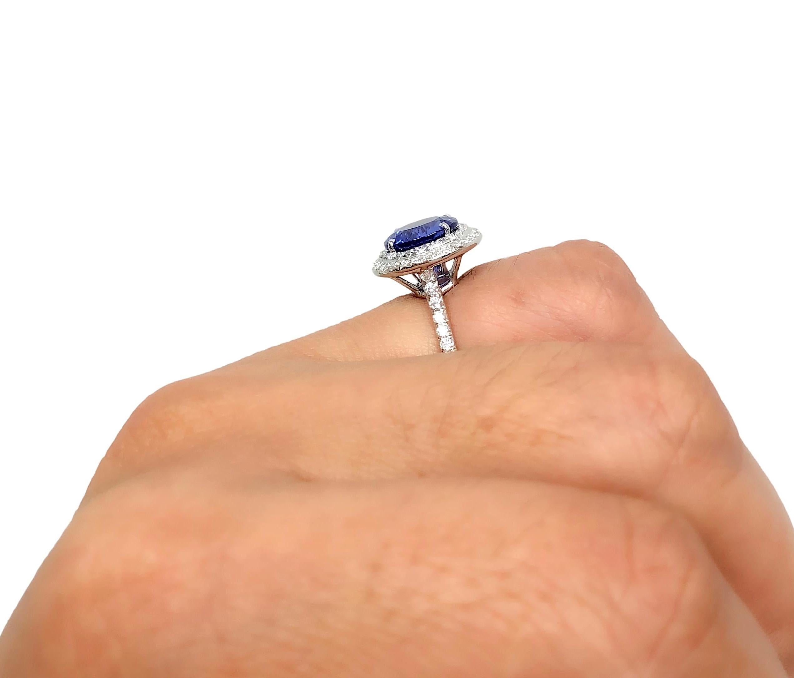 Tiffany & Co. Platinum Double Soleste Round Shape 3ct Tanzanite Diamond Ring For Sale 3