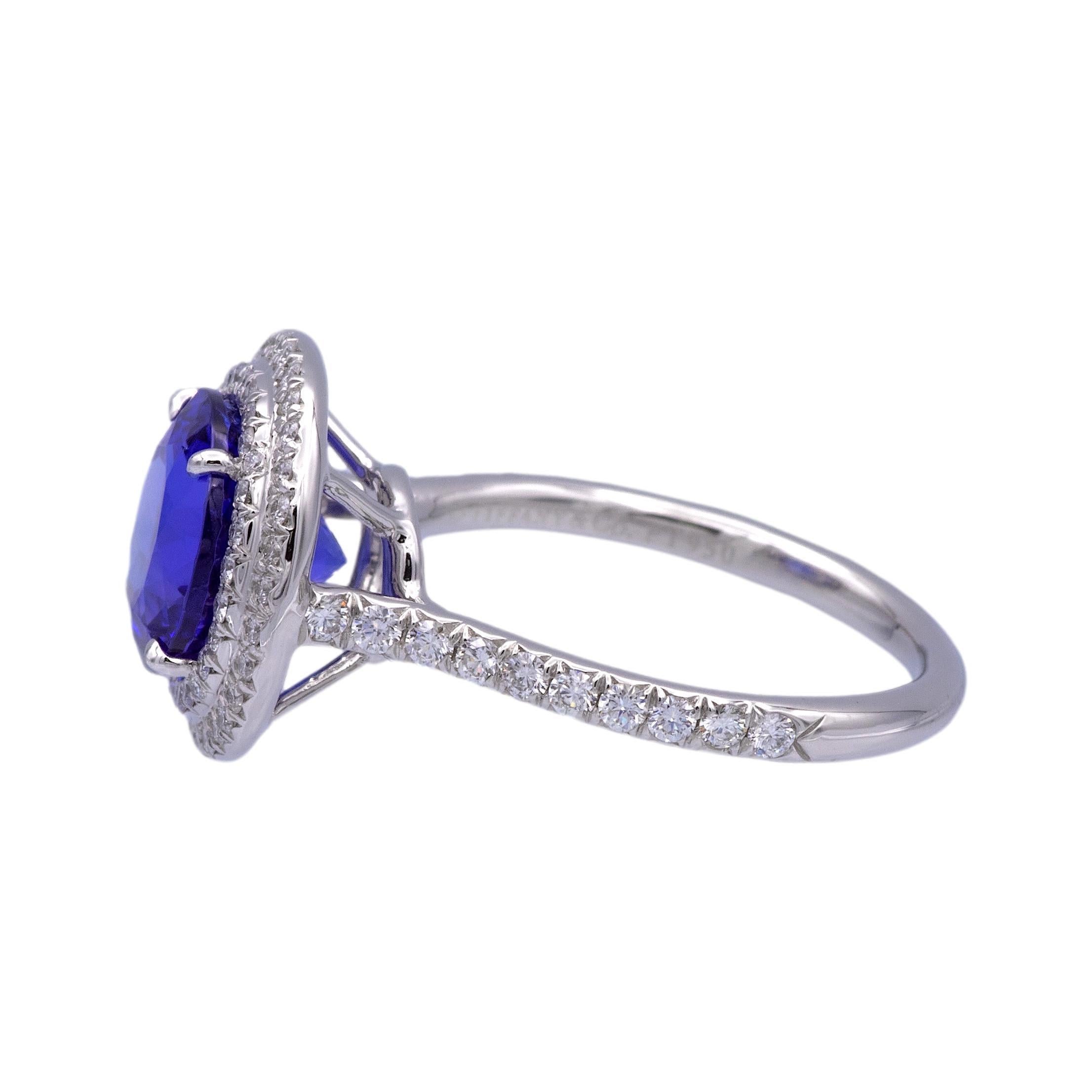Tiffany & Co. Platin Double Soleste Ring in runder Form mit 3 Karat Tansanit und Diamant (Moderne) im Angebot