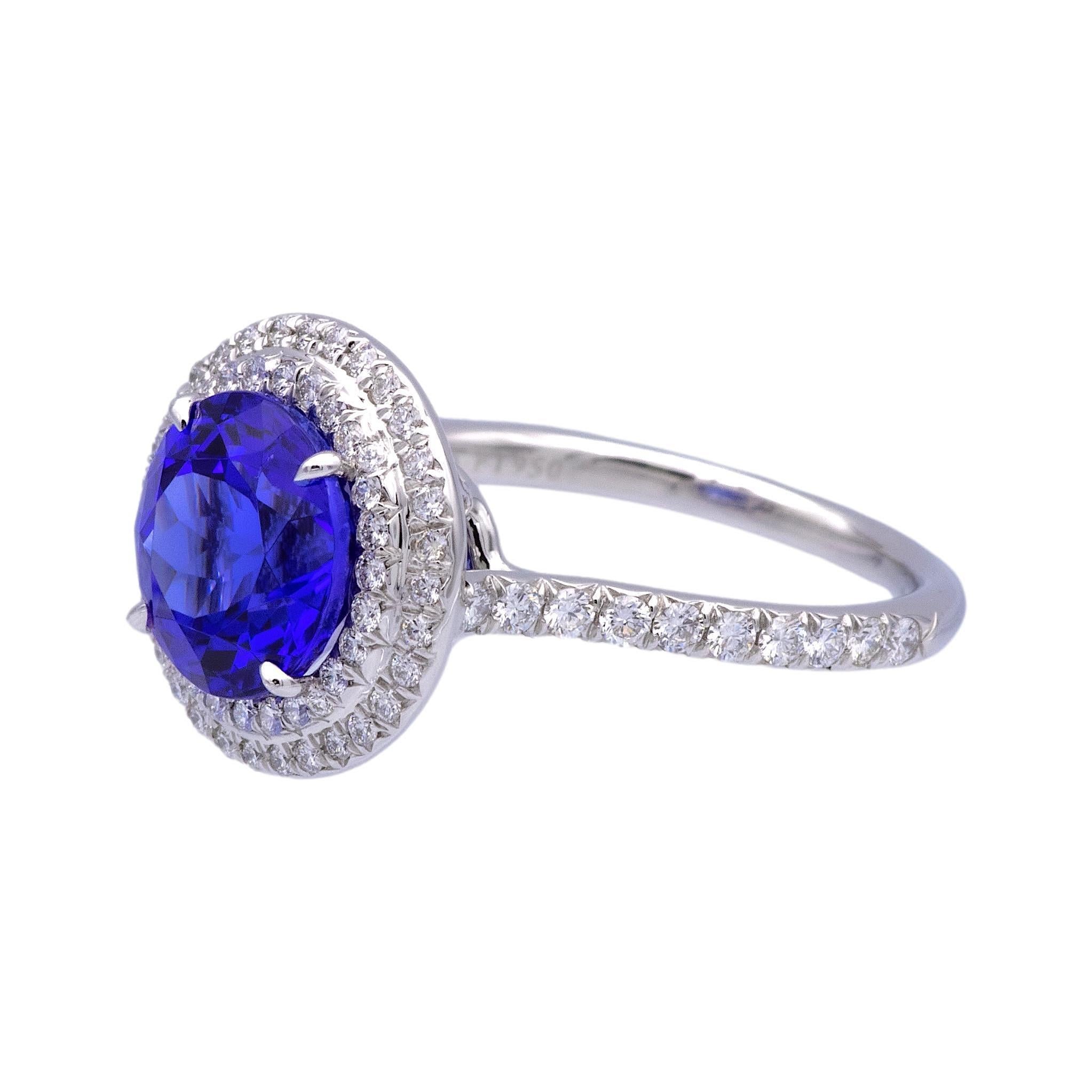 Tiffany & Co. Platin Double Soleste Ring in runder Form mit 3 Karat Tansanit und Diamant (Rundschliff) im Angebot