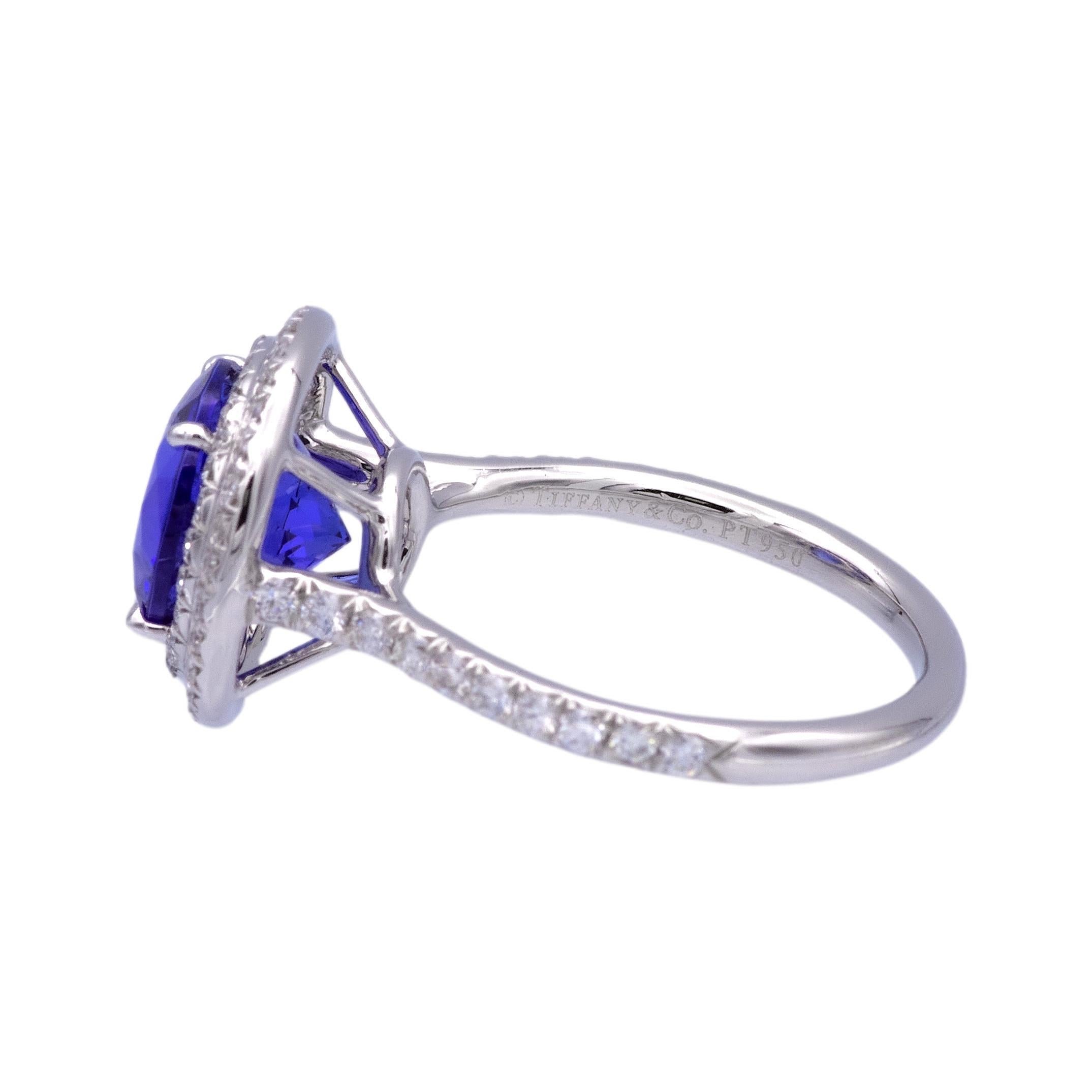 Modern Tiffany & Co. Platinum Double Soleste Round Shape 3ct Tanzanite Diamond Ring For Sale