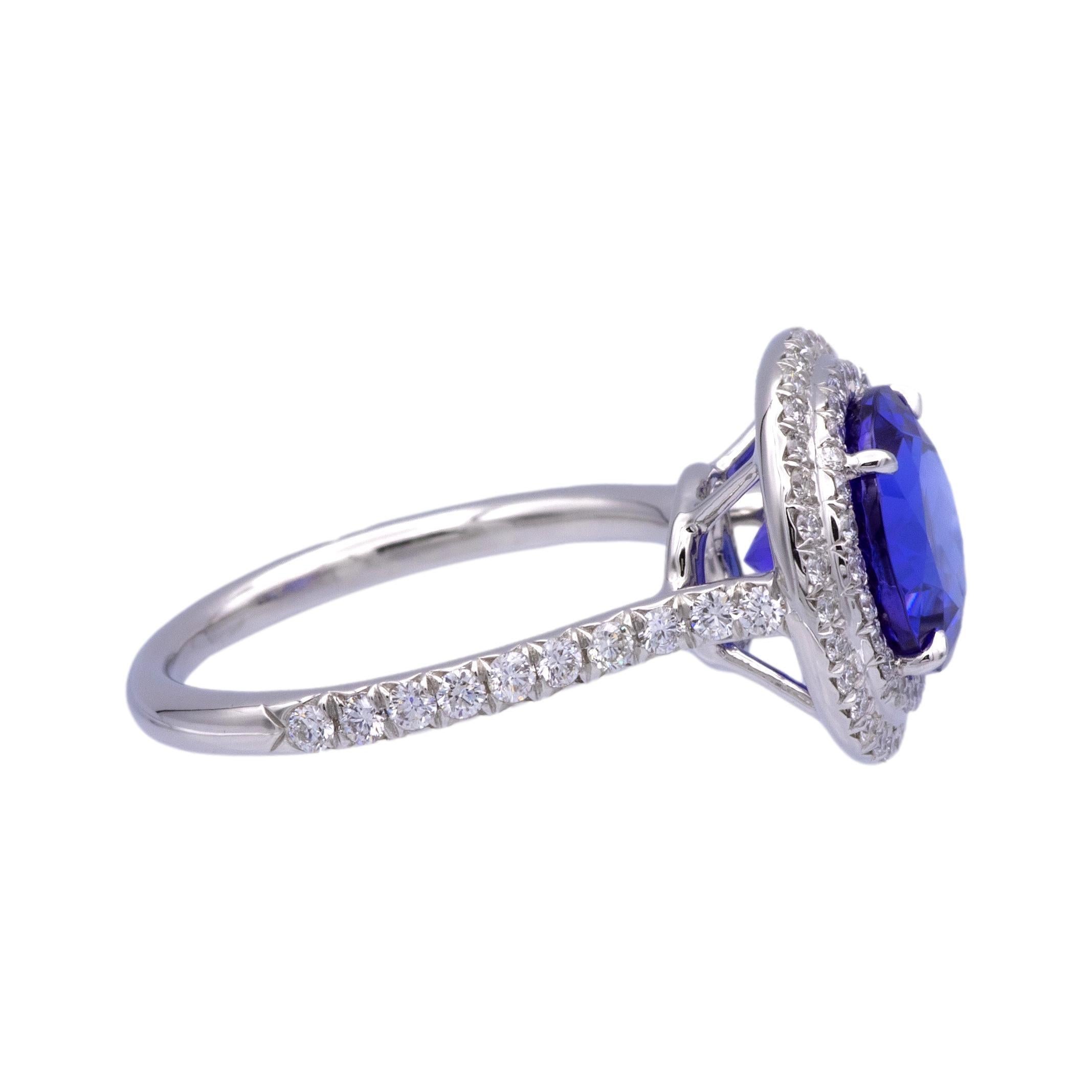 Tiffany & Co. Platinum Double Soleste Round Shape 3ct Tanzanite Diamond Ring In Excellent Condition For Sale In New York, NY