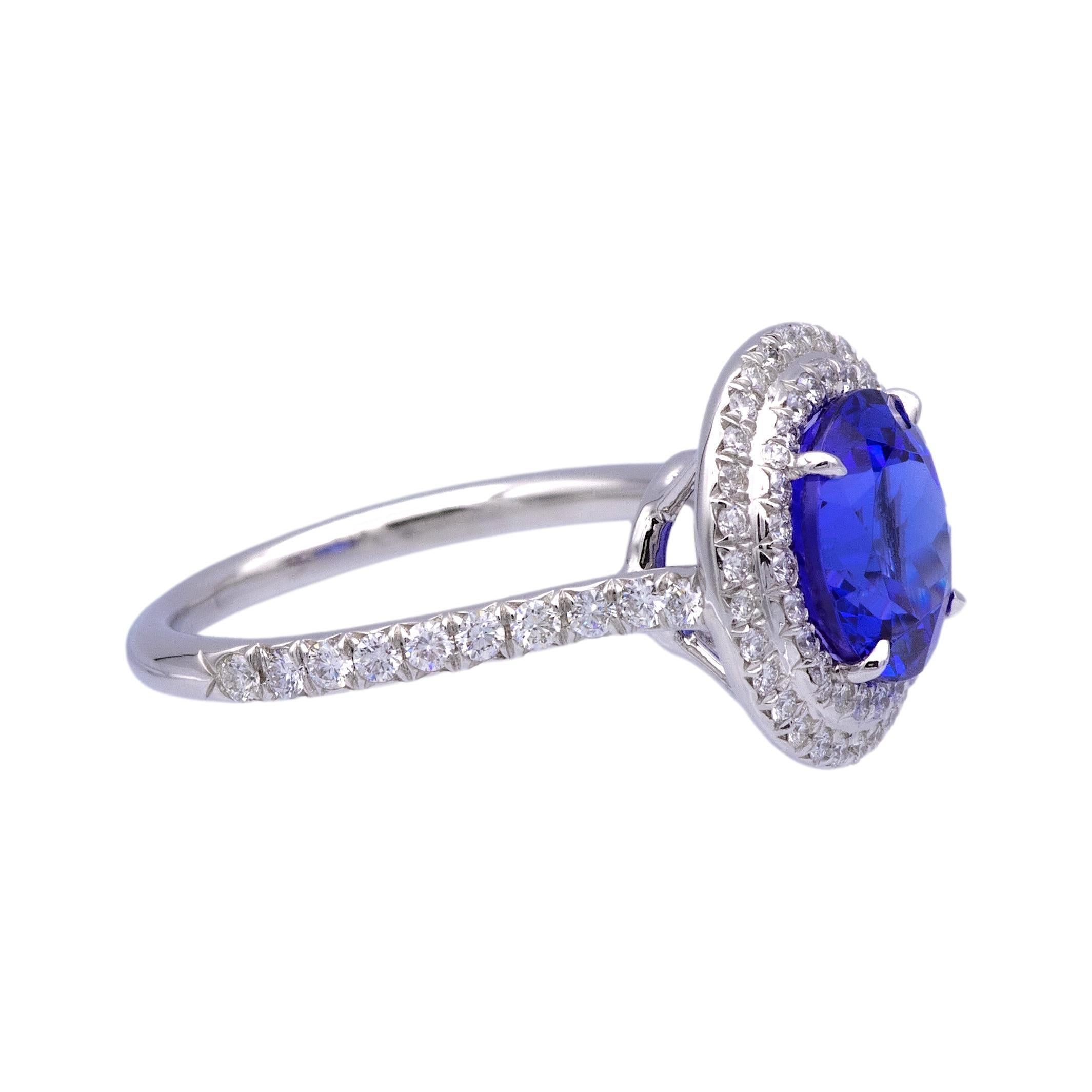 Tiffany & Co. Platin Double Soleste Ring in runder Form mit 3 Karat Tansanit und Diamant im Angebot 2