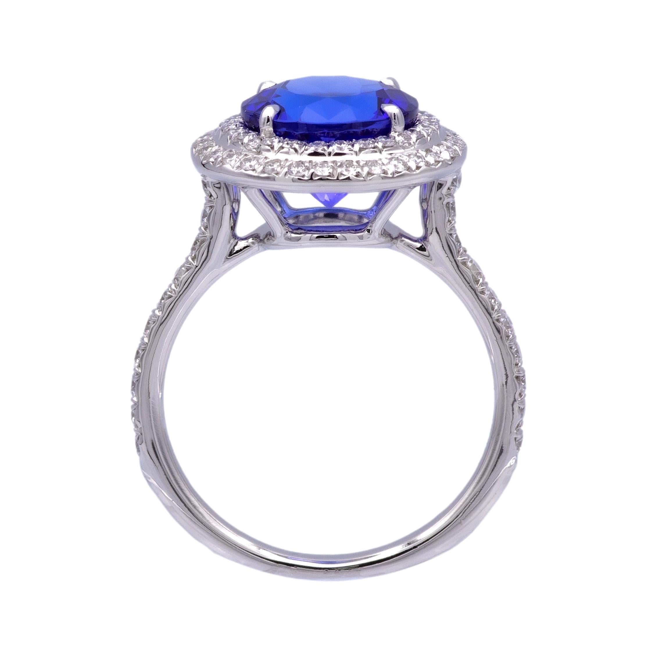 Tiffany & Co. Platinum Double Soleste Round Shape 3ct Tanzanite Diamond Ring For Sale 1