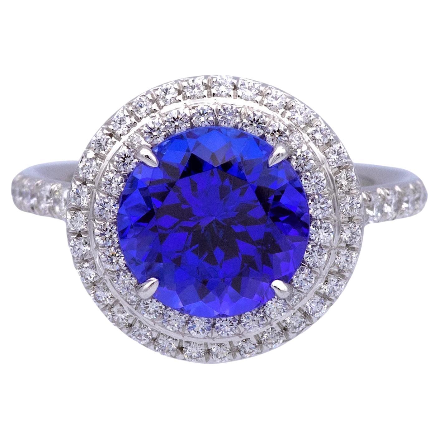 Tiffany & Co. Platin Double Soleste Ring in runder Form mit 3 Karat Tansanit und Diamant im Angebot