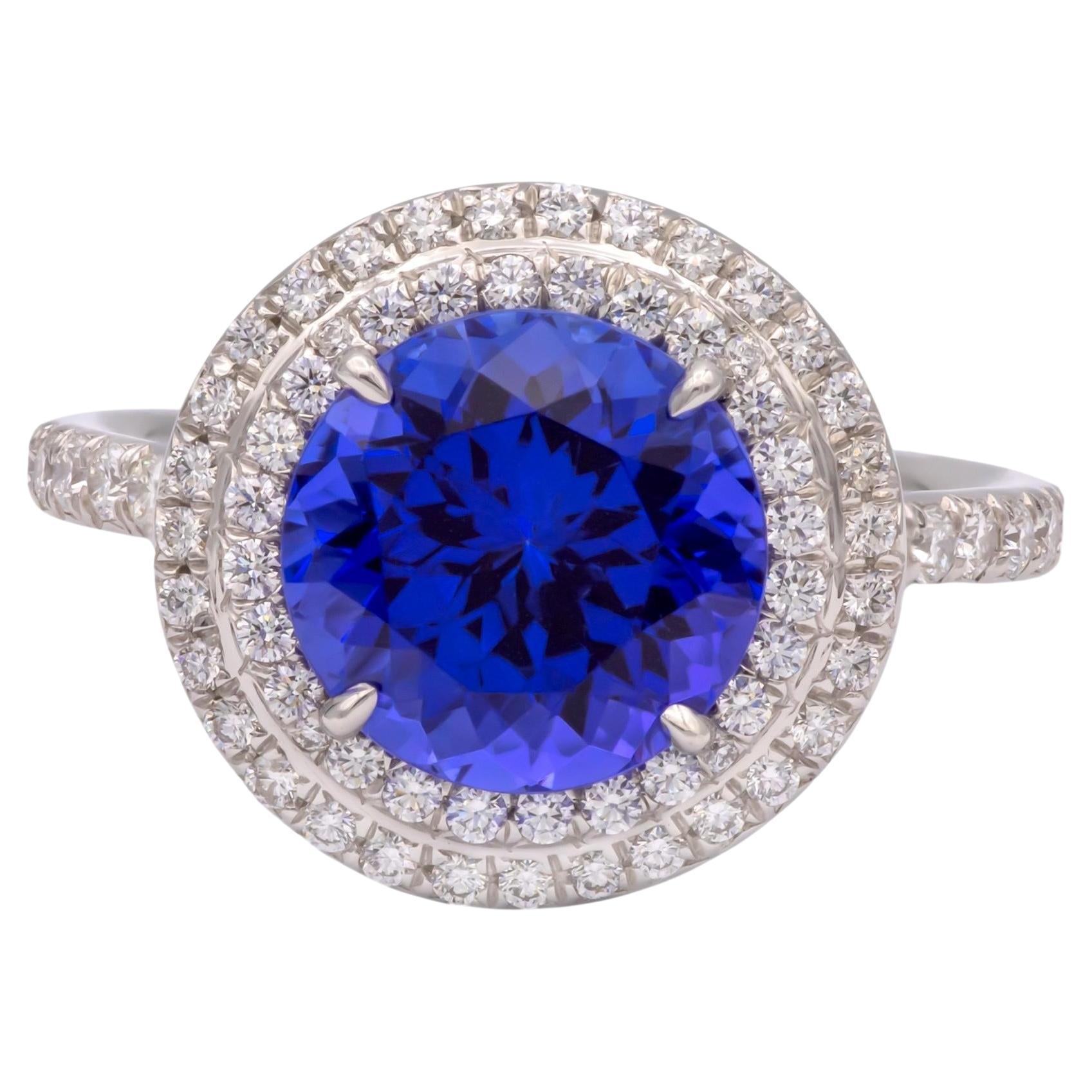 Tiffany & Co. Platinum Double Soleste Round Shape 3ct Tanzanite Diamond Ring