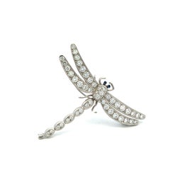 Tiffany & Co Platinum Dragonfly Pin Brooch 2.5ct Round Diamond 0.02ct Sapphire