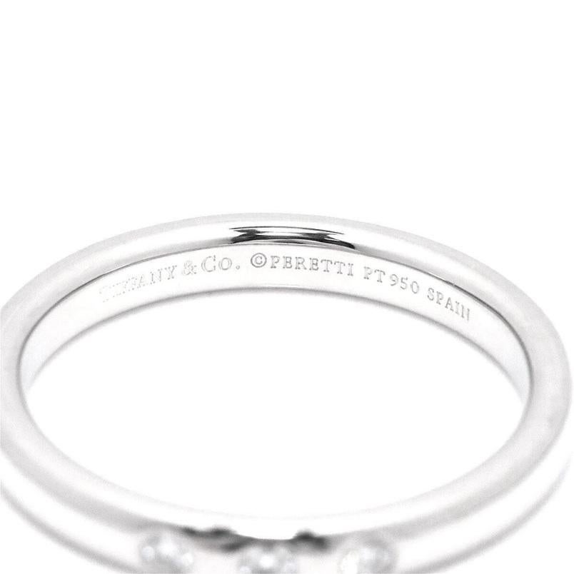 Tiffany & Co. Platinum Elsa Peretti 3 Diamond Stacking Band Ring 4.5 In Excellent Condition For Sale In Los Angeles, CA