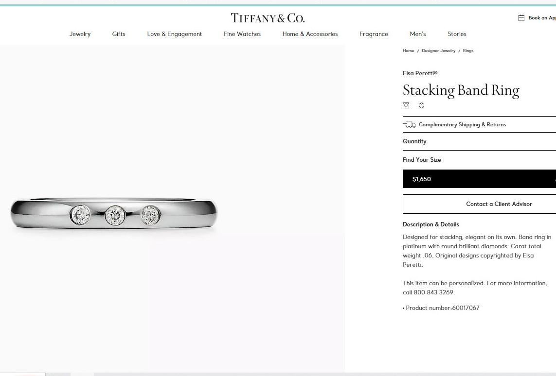 Tiffany & Co. Platinum Elsa Peretti 3 Diamond Stacking Band Ring 4.5 For Sale 2