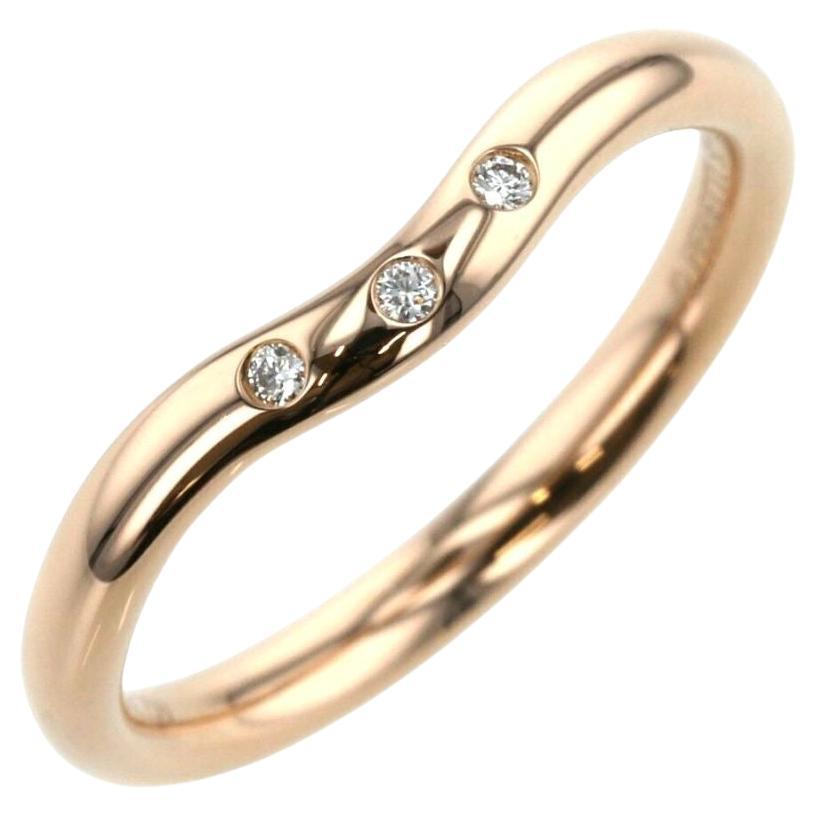 TIFFANY & Co. Rose Gold Elsa Peretti 3 Diamond 2mm Curved Wedding Band Ring 4.5 For Sale