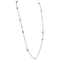 Tiffany & Co Platinum Elsa Peretti DBTY 36" Keshi Pearl Diamond Aqua Necklace