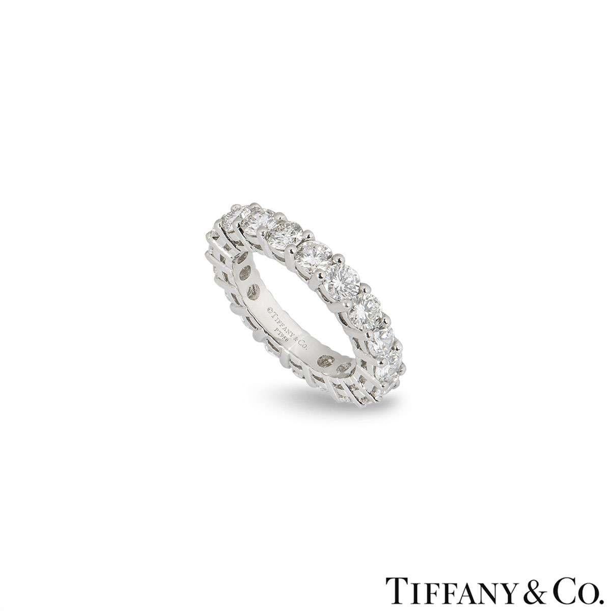 An elegant diamond eternity ring in platinum from the Embrace collection by Tiffany & Co. The ring is claw set with 19 round brilliant cut diamonds totalling approximately 2.85ct. The diamonds are predominantly G colour and VS clarity. The 3.7mm
