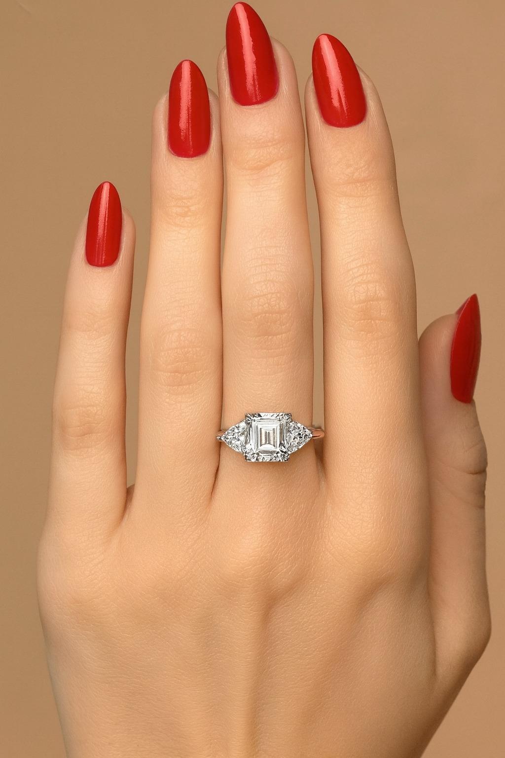 Women's or Men's Tiffany & Co. Platinum Emerald Cut and Trillion Diamond Engagement Ring For Sale