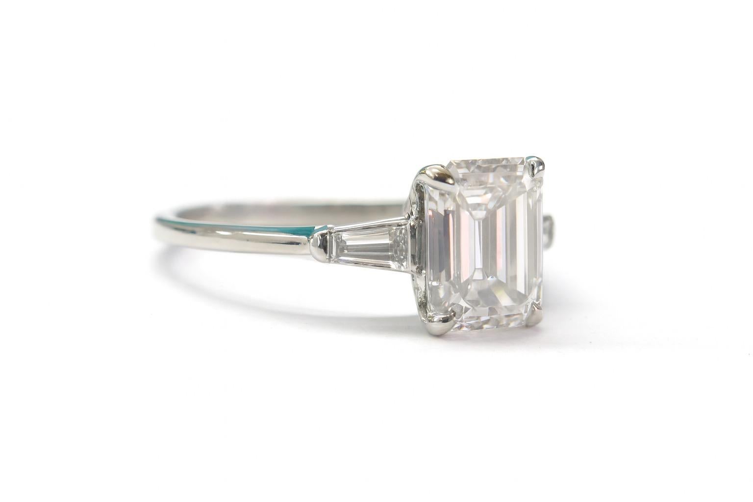 Women's or Men's Tiffany & Co. Platinum Emerald Cut Diamond & Baguette Ring For Sale