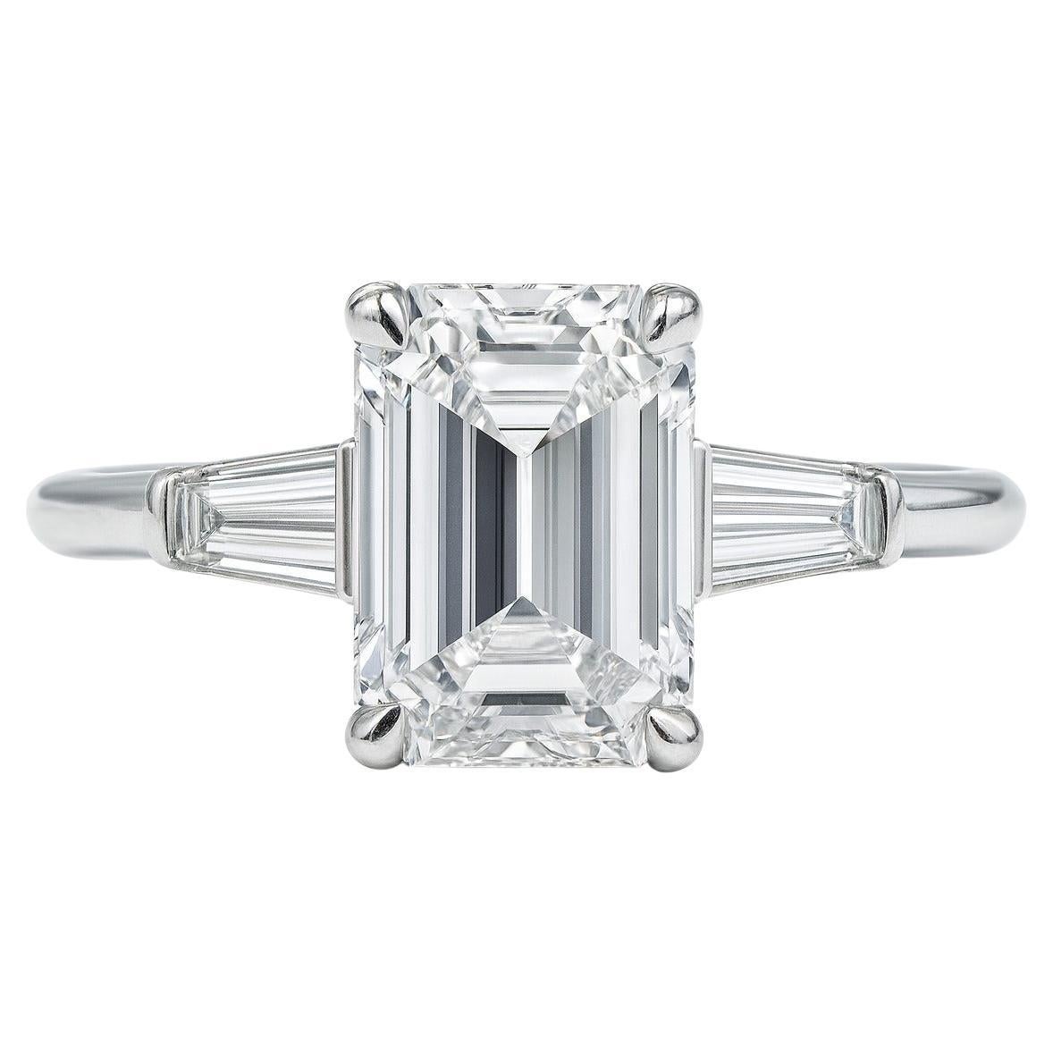 Tiffany & Co. Platinum Emerald Cut Diamond & Baguette Ring For Sale