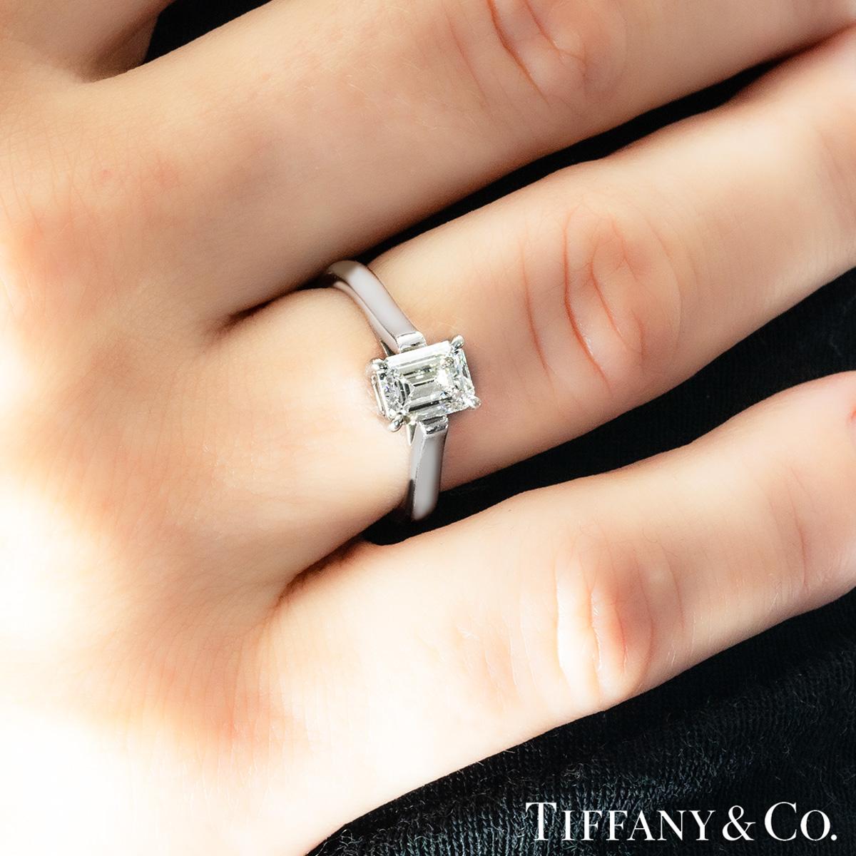 Women's Tiffany & Co. Platinum Emerald Cut Diamond Engagement Ring 1.02ct I/VVS2 For Sale