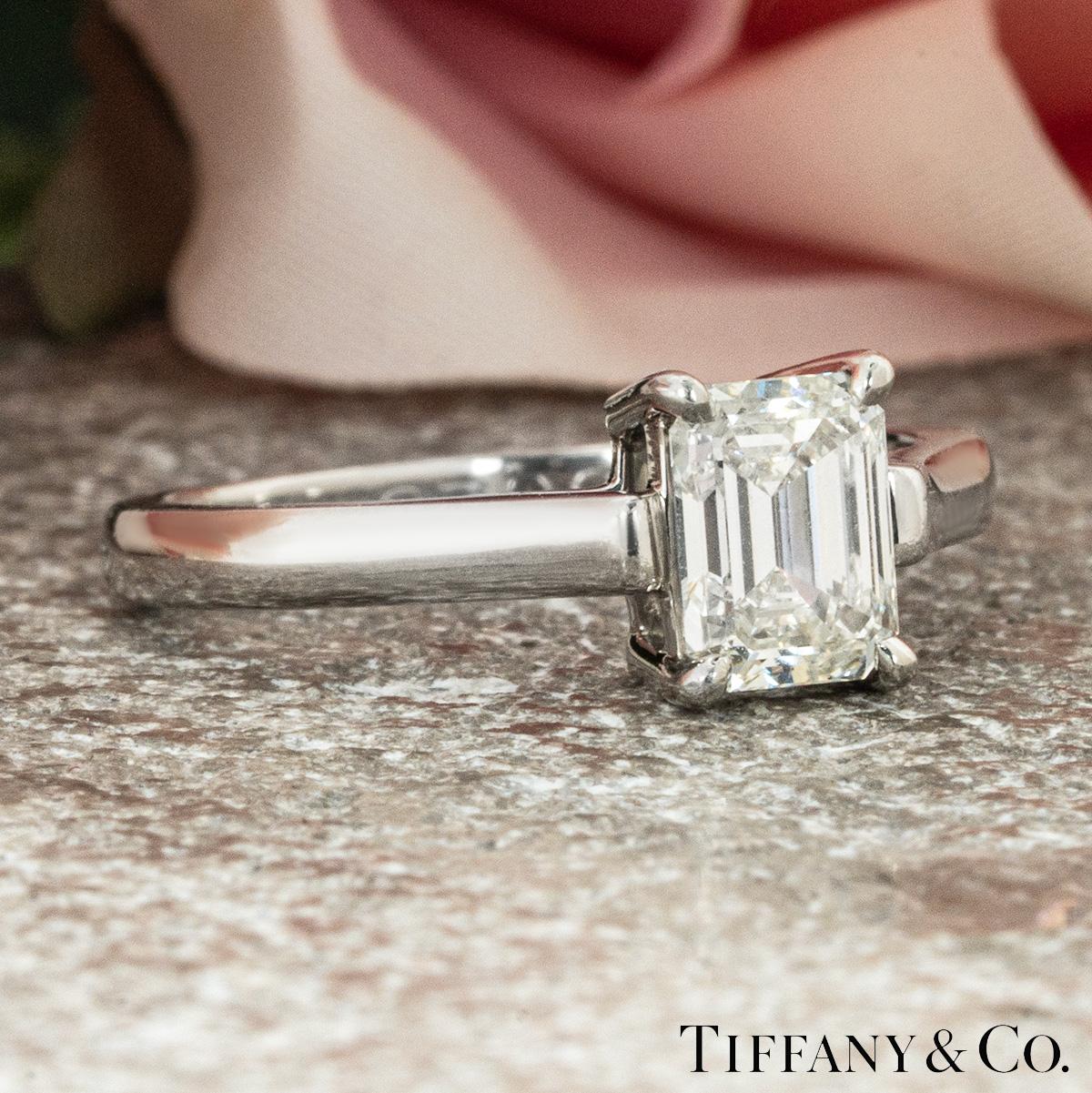 Tiffany & Co. Platinum Emerald Cut Diamond Engagement Ring 1.02ct I/VVS2 For Sale 2