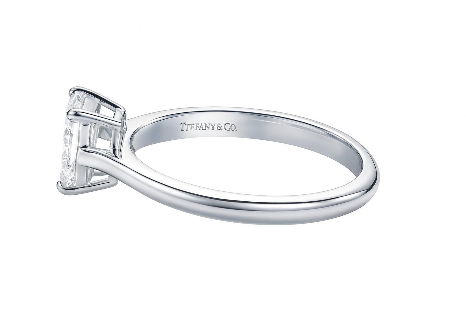 Contemporary Tiffany & Co. Platinum Emerald Cut Diamond Solitaire Engagement Ring For Sale