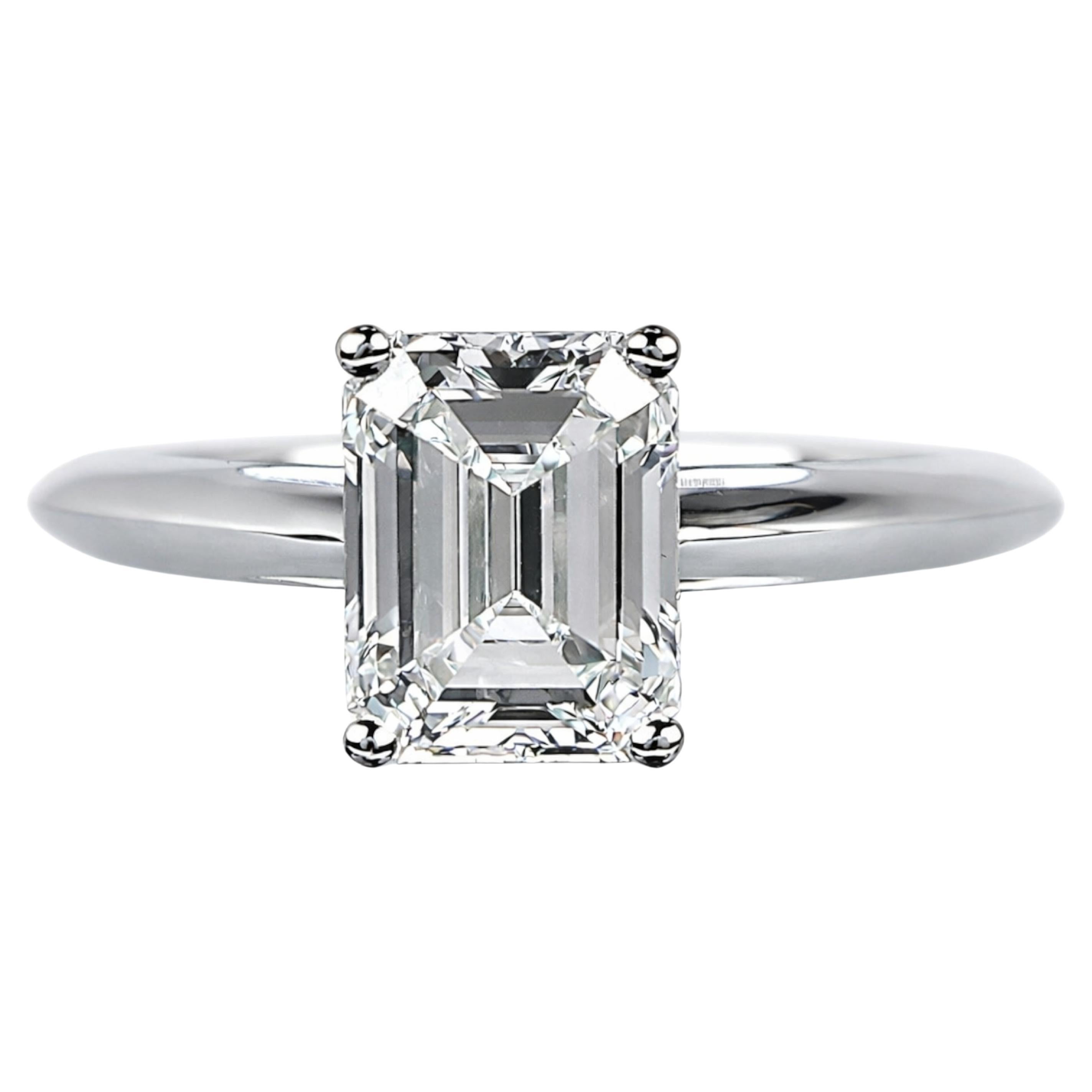 Tiffany 
Co. Platinum Emerald Cut Diamond Solitaire Engagement Ring