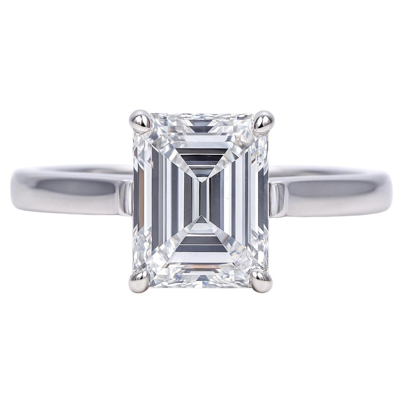 Tiffany & Co. Platinum Emerald Cut Diamond Solitaire Engagement Ring For Sale