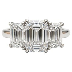 Tiffany & Co. Platinum Emerald Cut Three Diamond Engagement Ring 2.94 Carats