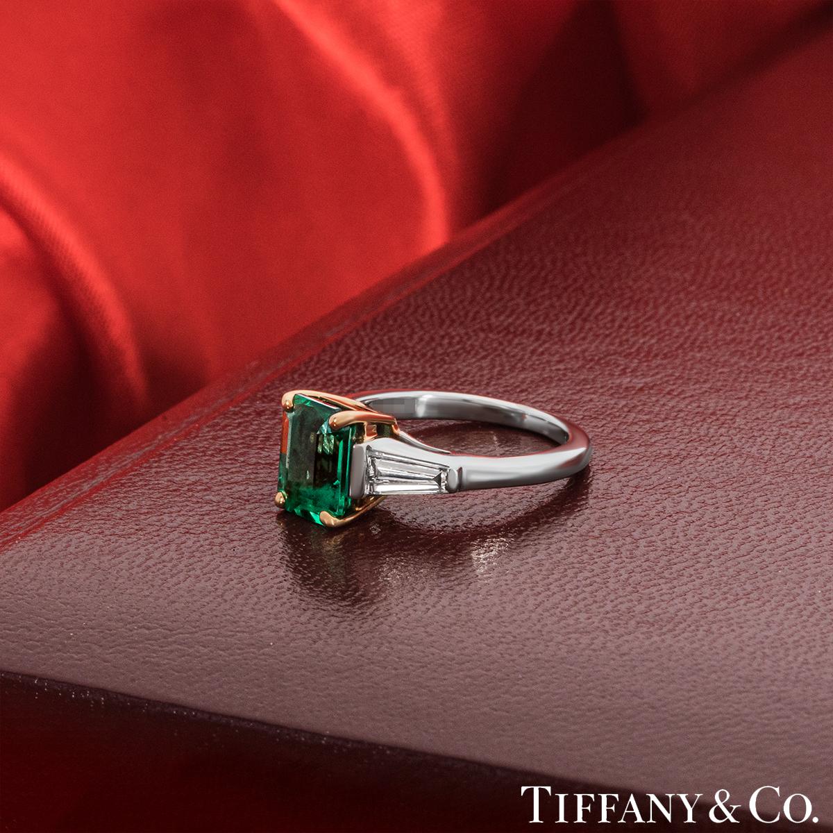 Emerald Cut Tiffany & Co. Platinum Emerald & Diamond Ring 1.61ct