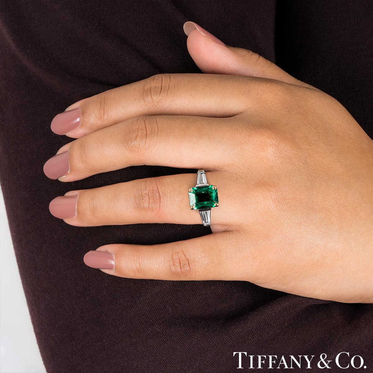 Tiffany & Co. Platinum Emerald & Diamond Ring 1.61ct In Excellent Condition In London, GB