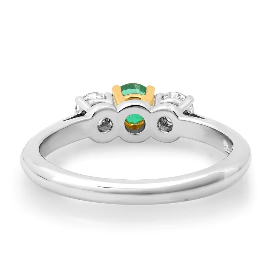 Round Cut TIFFANY & Co. Platinum Emerald Diamond Three Stone Engagement Ring 6