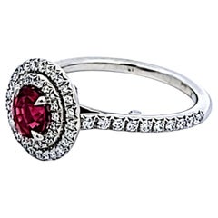 Tiffany & Co Platinum Engagement Ring 0.36ct Round E VS1 Diamonds 0.63ct Ruby