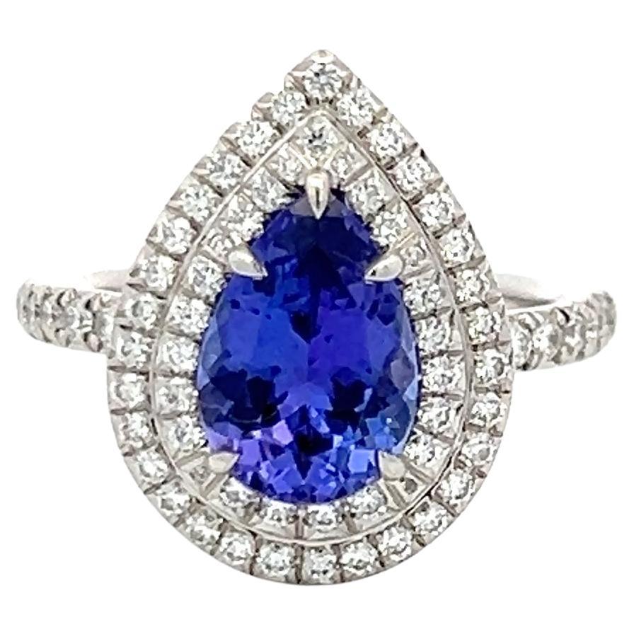 Tiffany & Co Platinum Engagement Ring 0.77 Carat Diamonds & 1.76 Carat Tanzanite